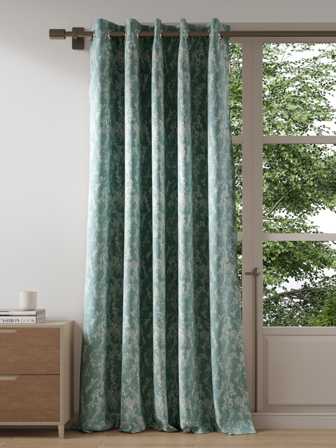 

DDecor Turquoise Blue & Silver-Toned Floral Door Curtain