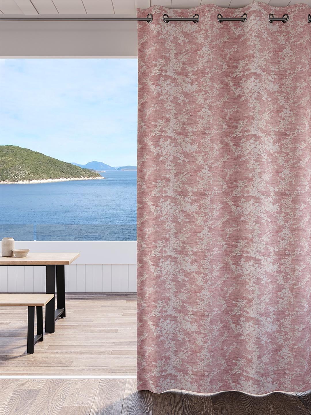 

DDecor Pink & White Floral Long Door Curtain