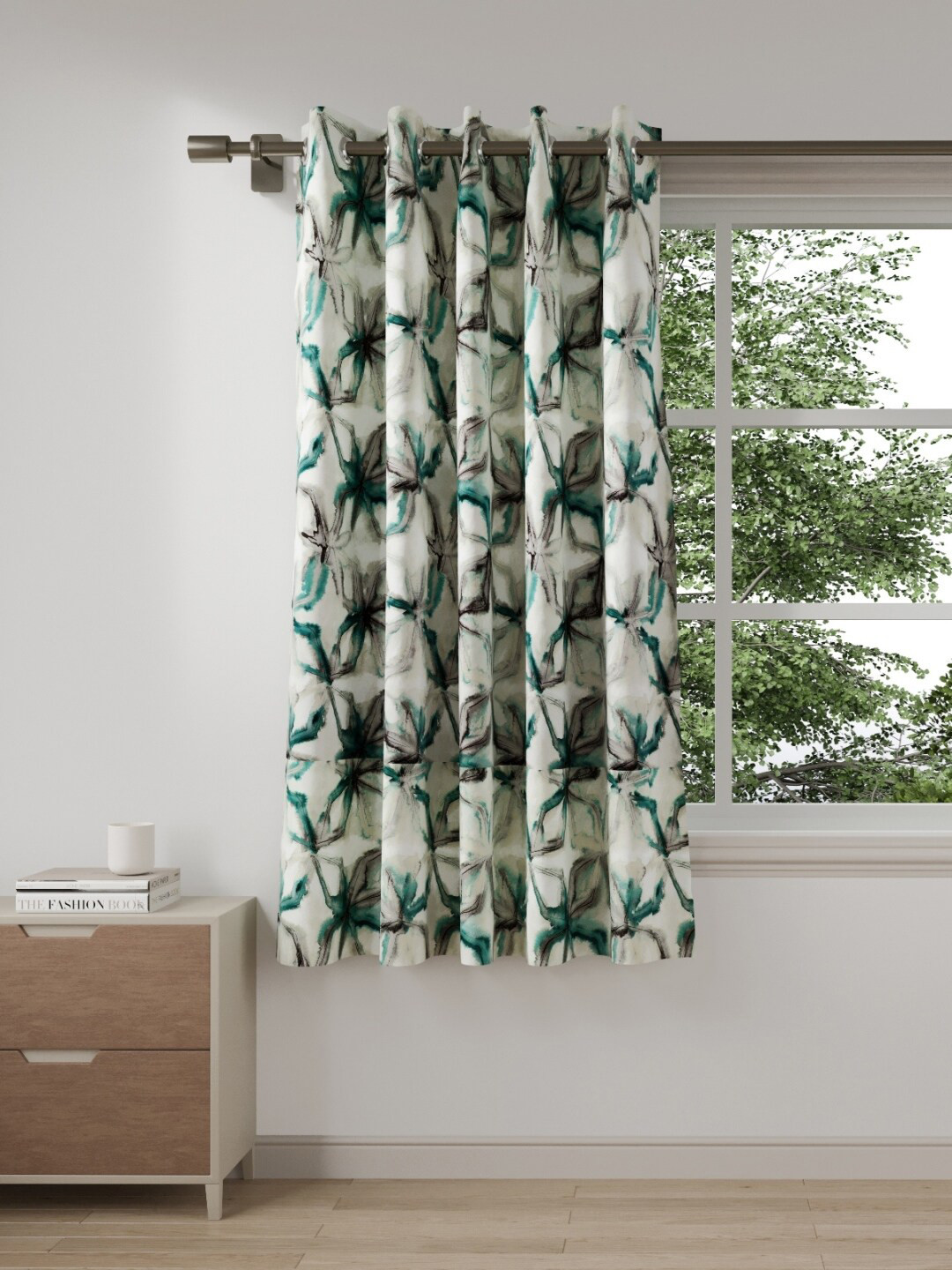 

DDecor Turquoise Blue & Black Floral 1 Piece Window Curtain 5ft