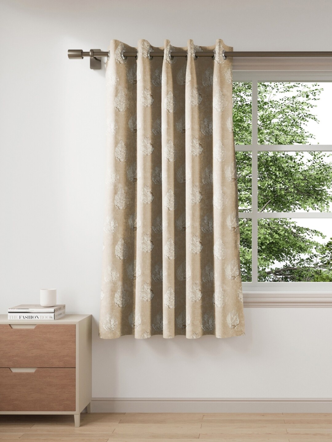 

DDecor Beige & White Floral 1 piece of 5 ft Window Curtain
