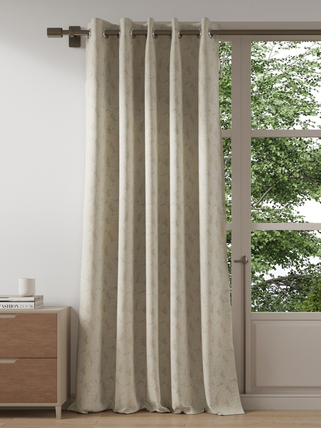 

DDecor Silver-Toned Floral 1 Piece of 9FT Long Door Curtain