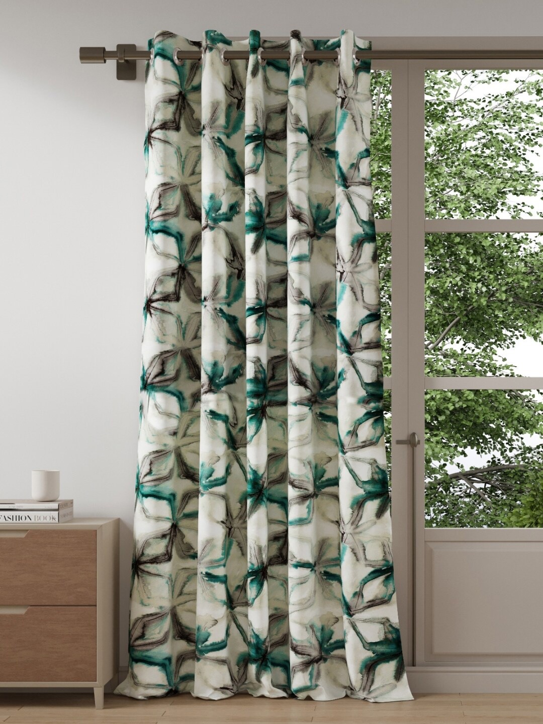 

DDecor Turquoise Blue & White Floral Door Curtain