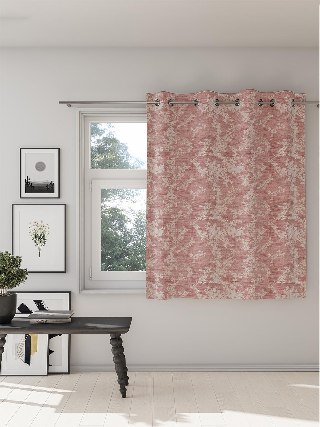 DDecor Pink & White Floral Window Curtain