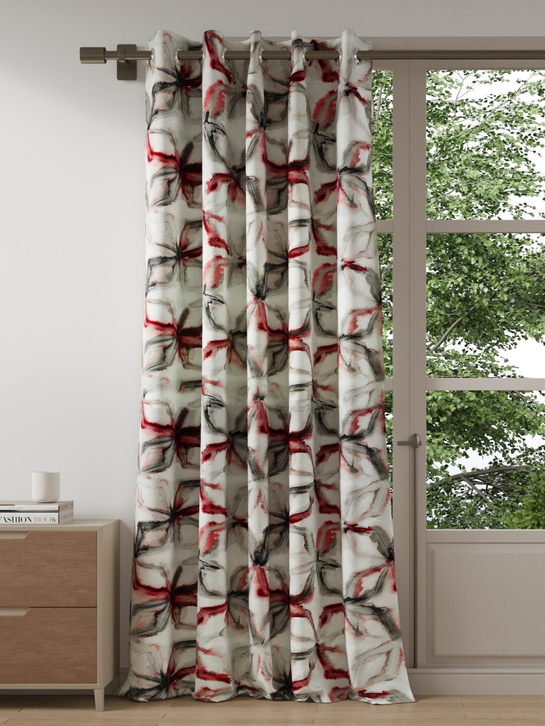 

DDecor Red & White Floral Print 1 Piece of 9FT Long Door Curtain