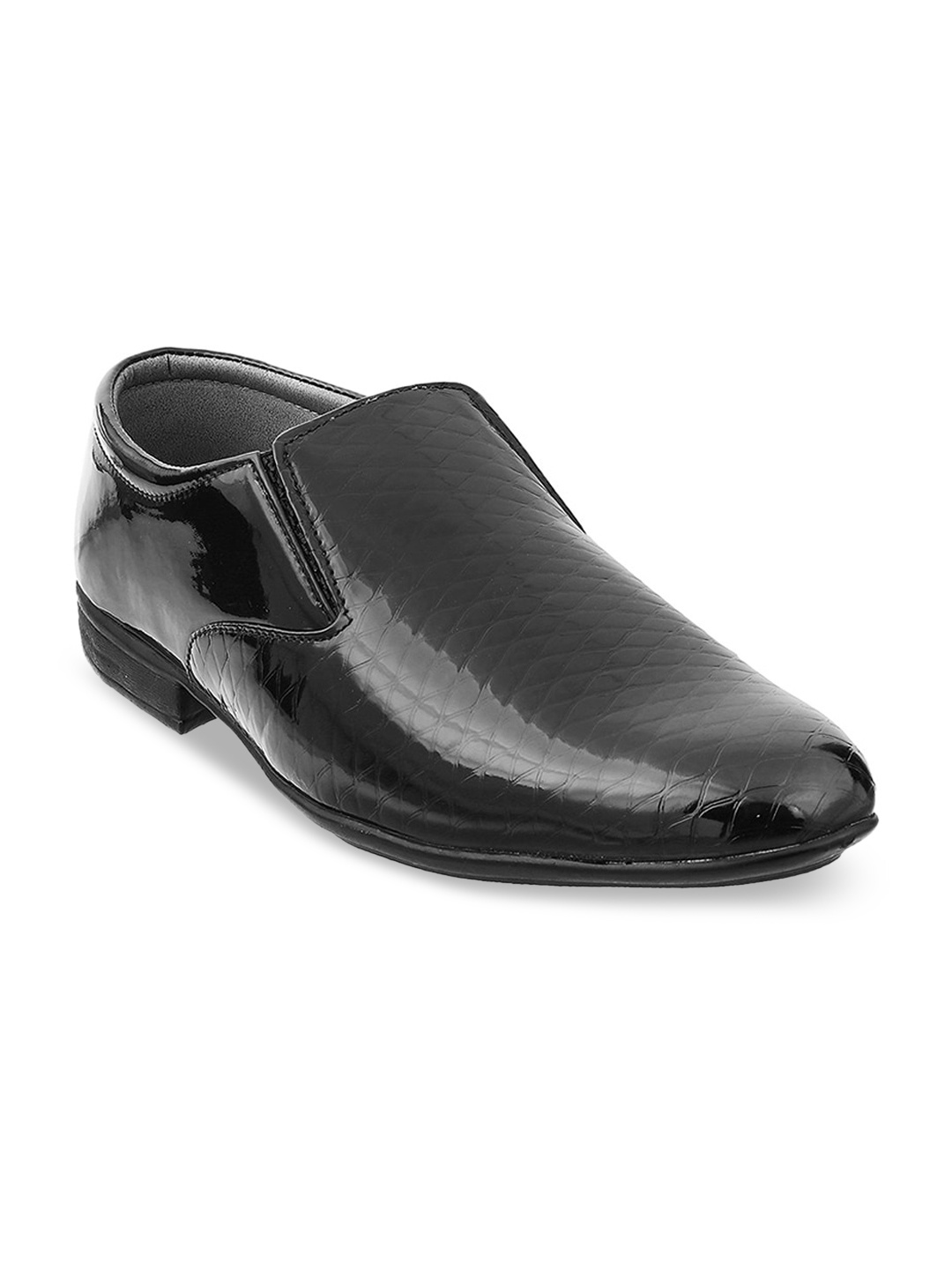 

WALKWAY by Metro Men Black Textured Formal Slip-Ons