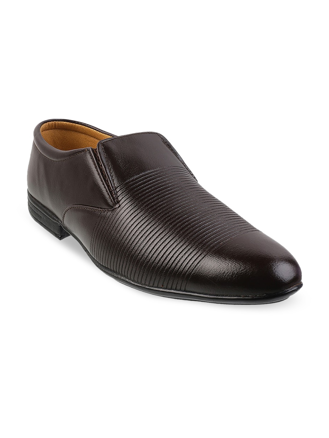 

WALKWAY by Metro Men Brown Solid Formal Slip-Ons