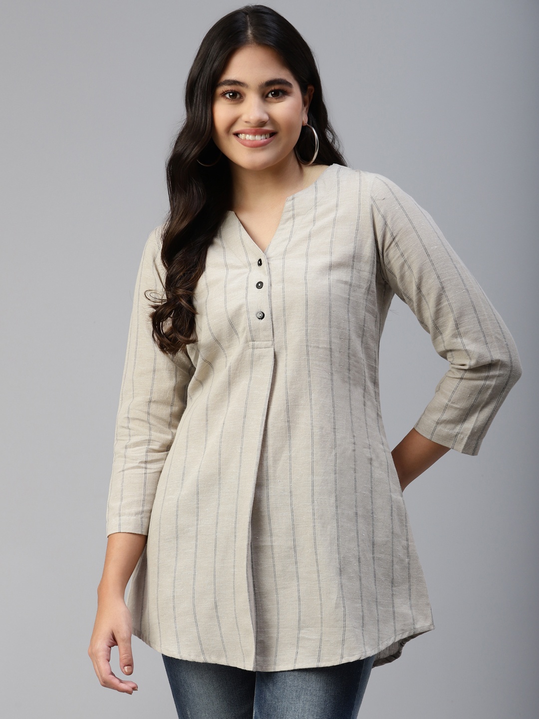 

Ayaany Beige Striped Tunic