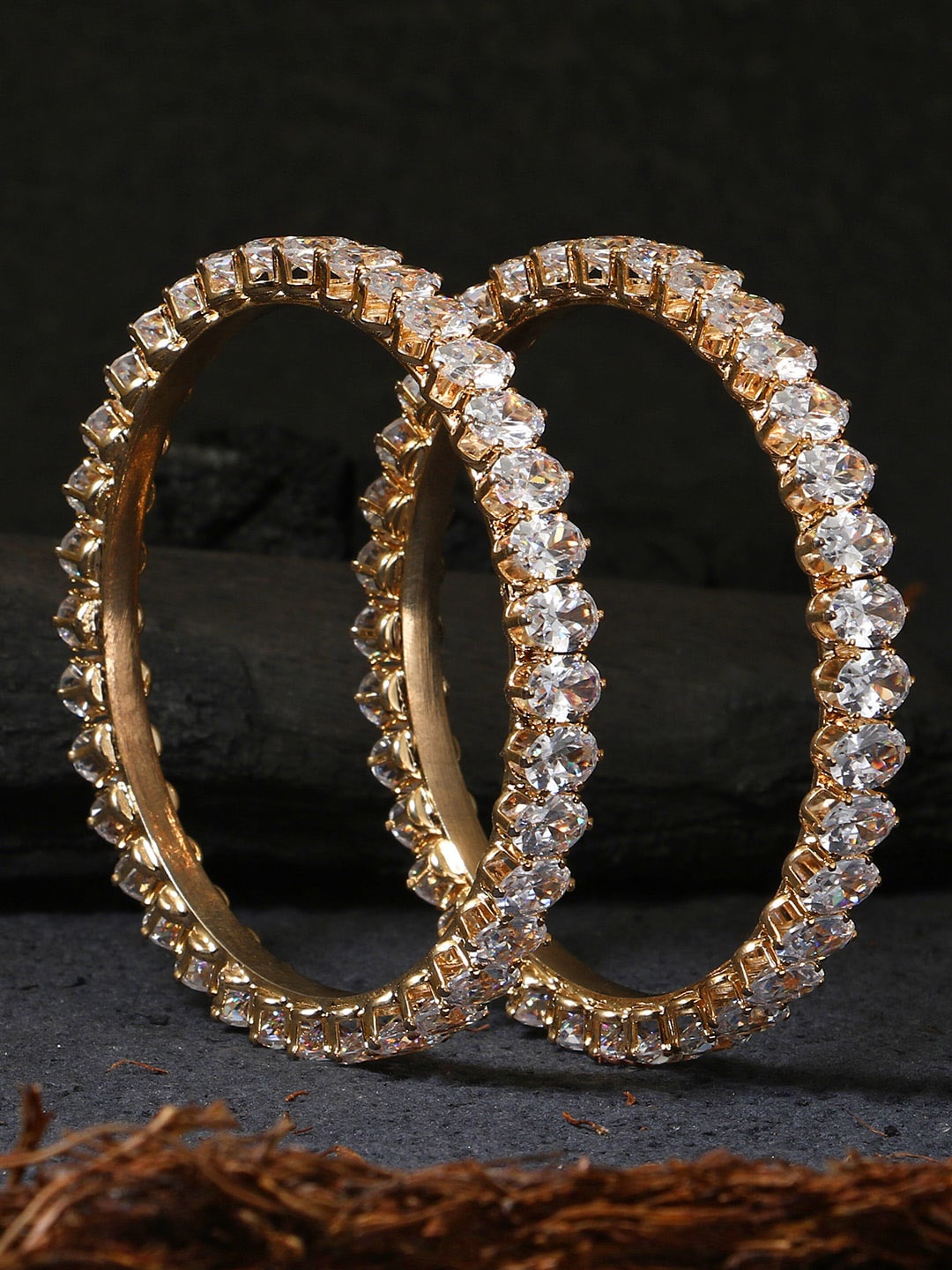 

Adwitiya Collection Set of 4 White 24 CT Gold Plated Handcrafted American Diamond Bangles