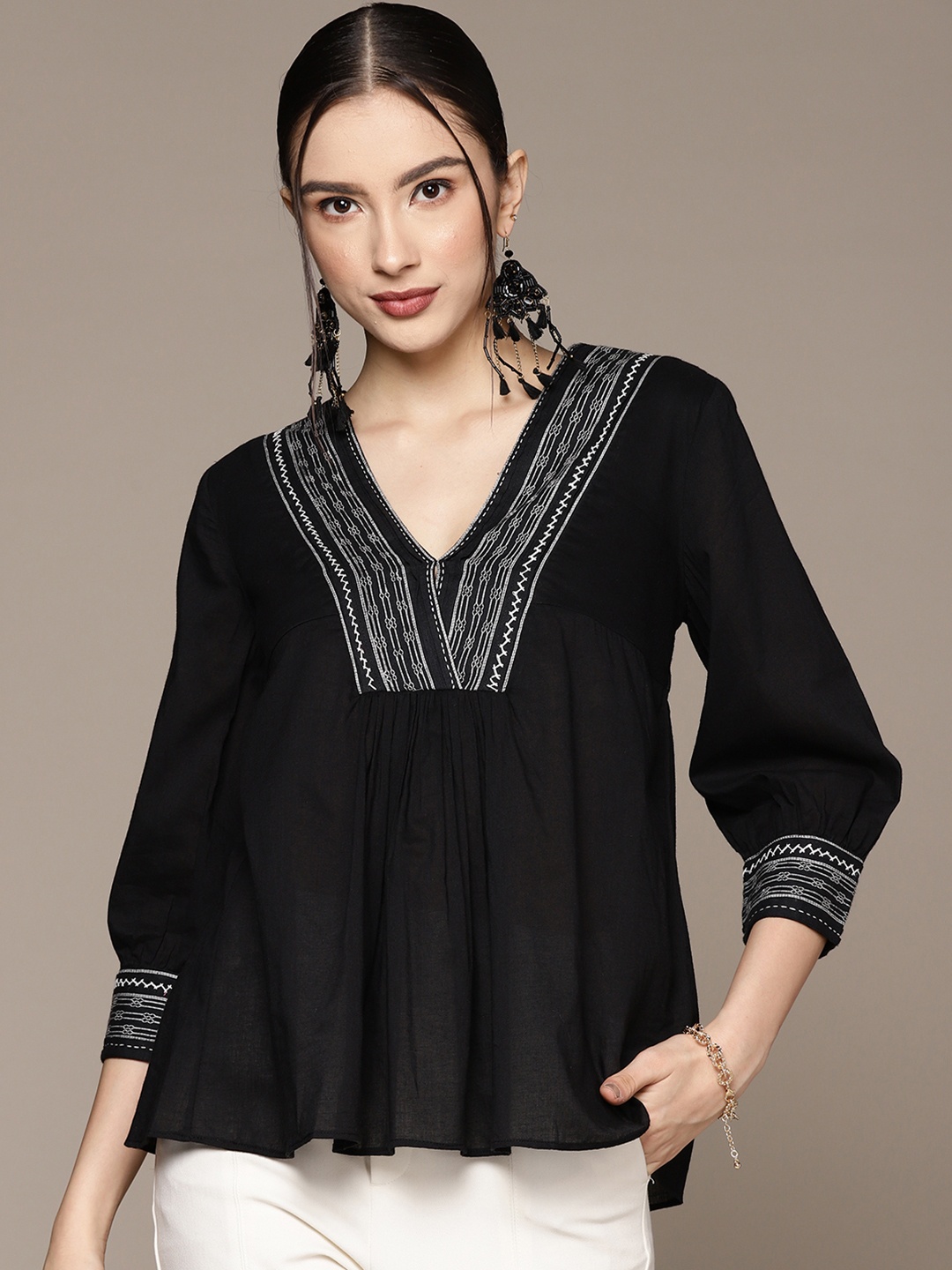 

Ritu Kumar Black Embroidered Detail Tunic