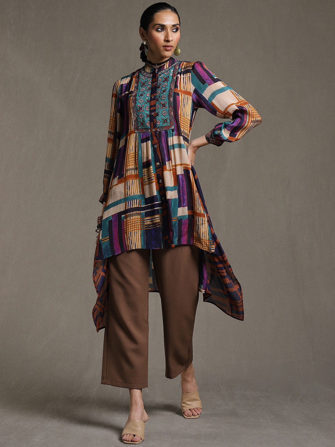 

Ritu Kumar Women Multicoloured Geometric Printed Thread Work Kurti, Multi