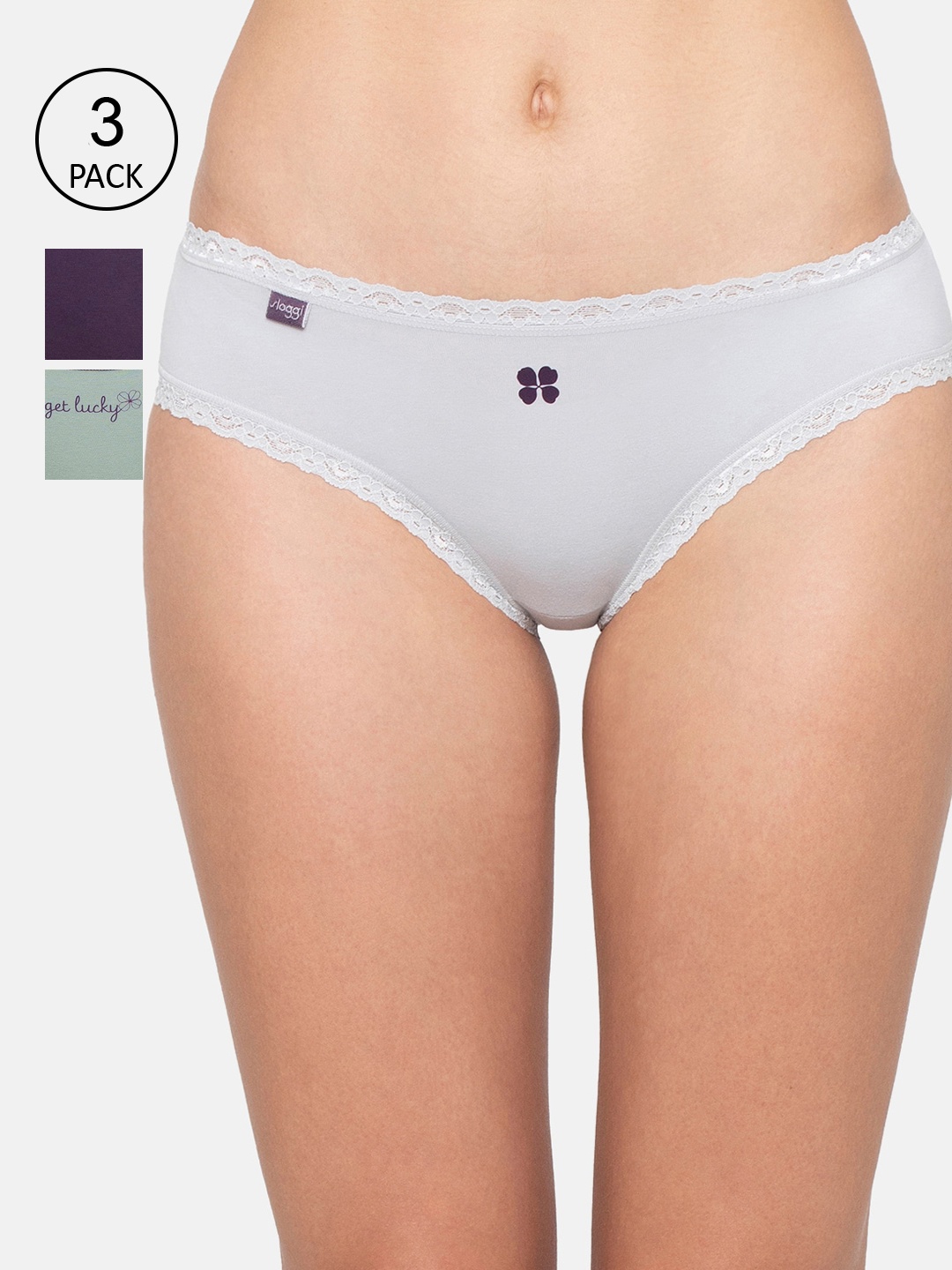 

Sloggi Women Pack of 3 Green & White Printed Hipster Briefs, Navy blue