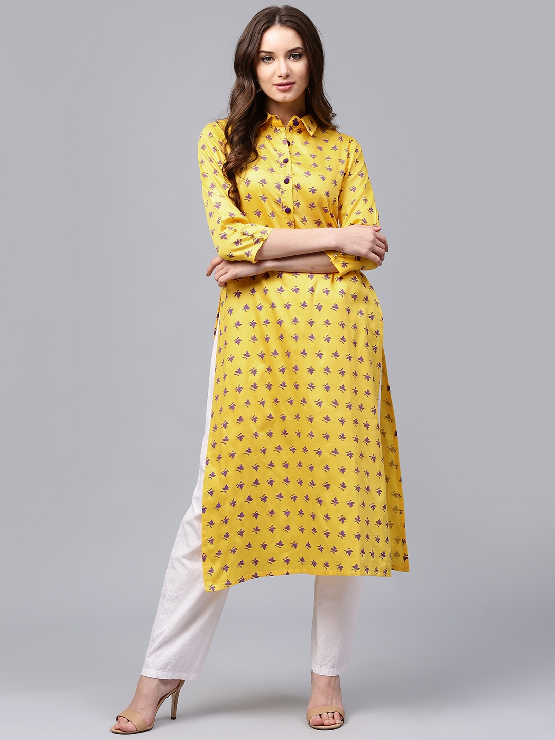 

Libas Women Yellow & Purple Printed Straight Kurta