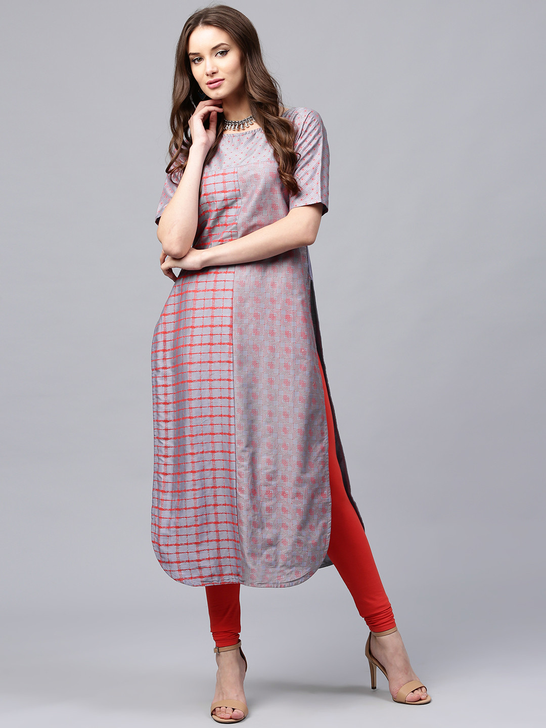 

Libas Women Grey Printed Straight Kurta