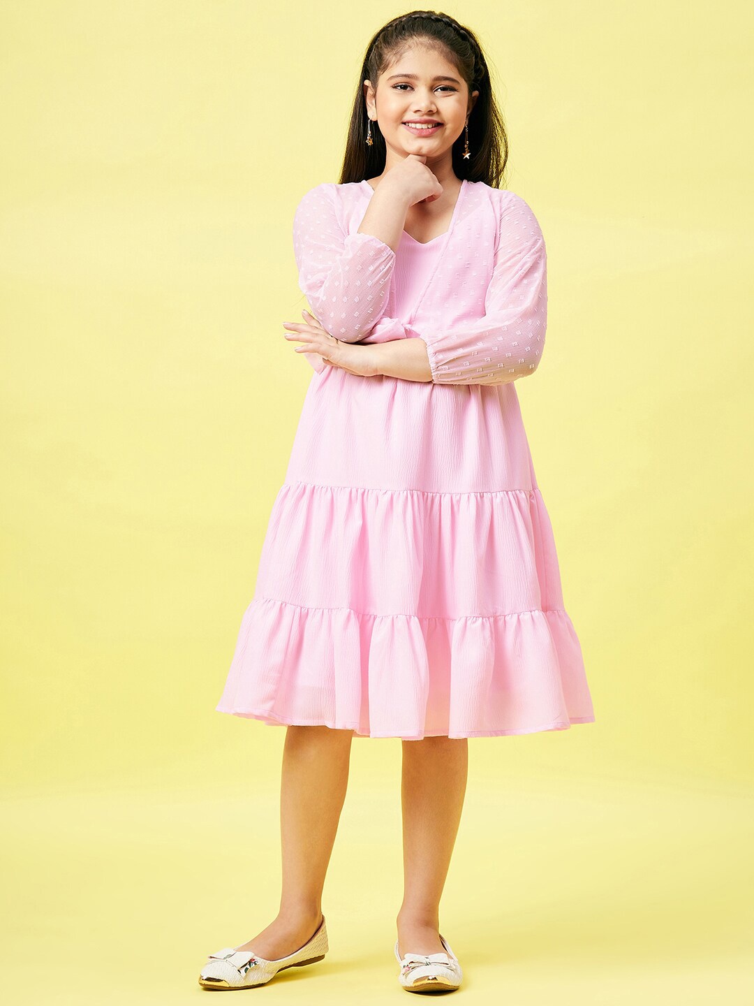 

Stylo Bug Girls Pink Tiered Dress