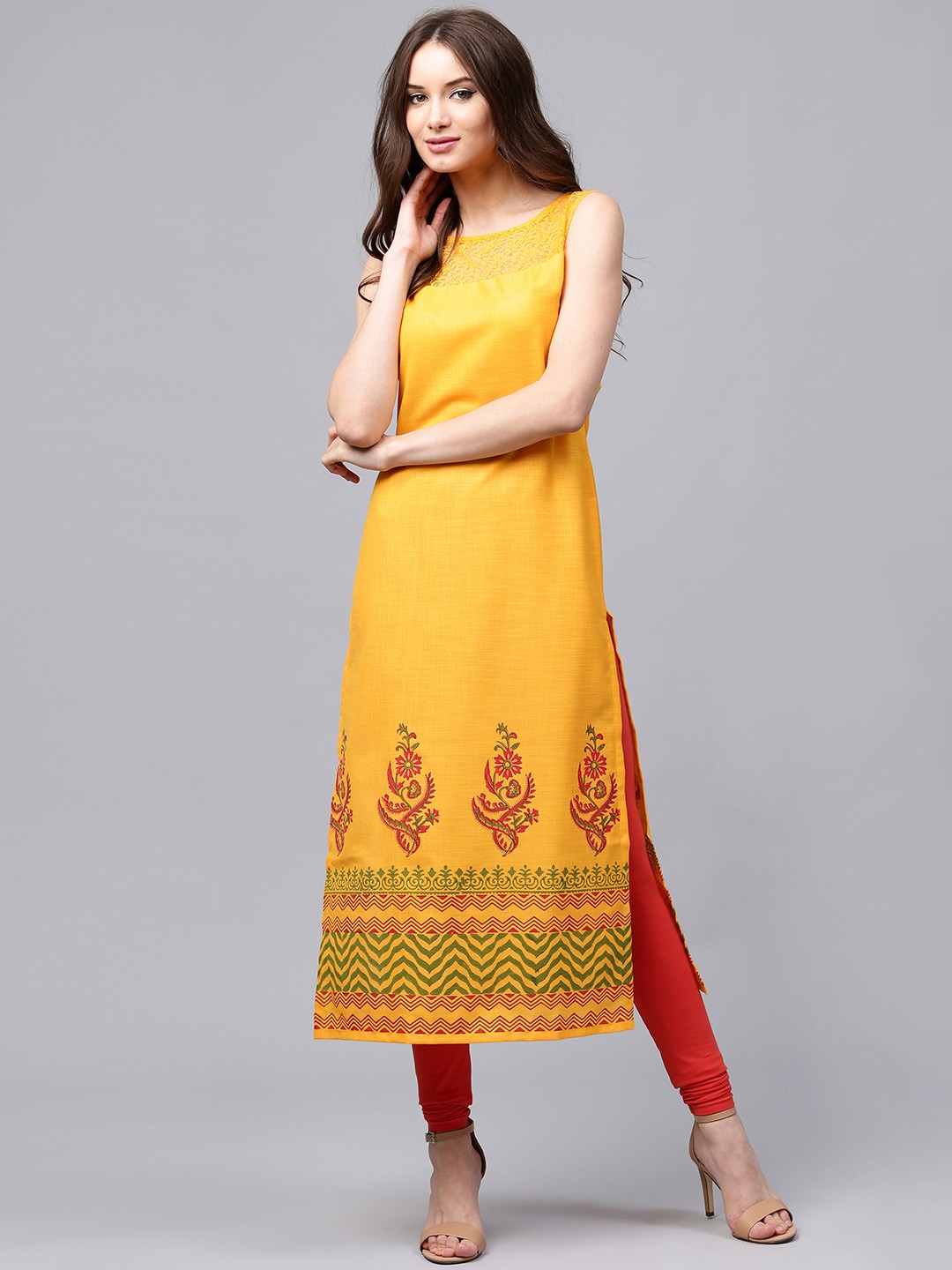 

Libas Women Yellow Printed Straight Kurta