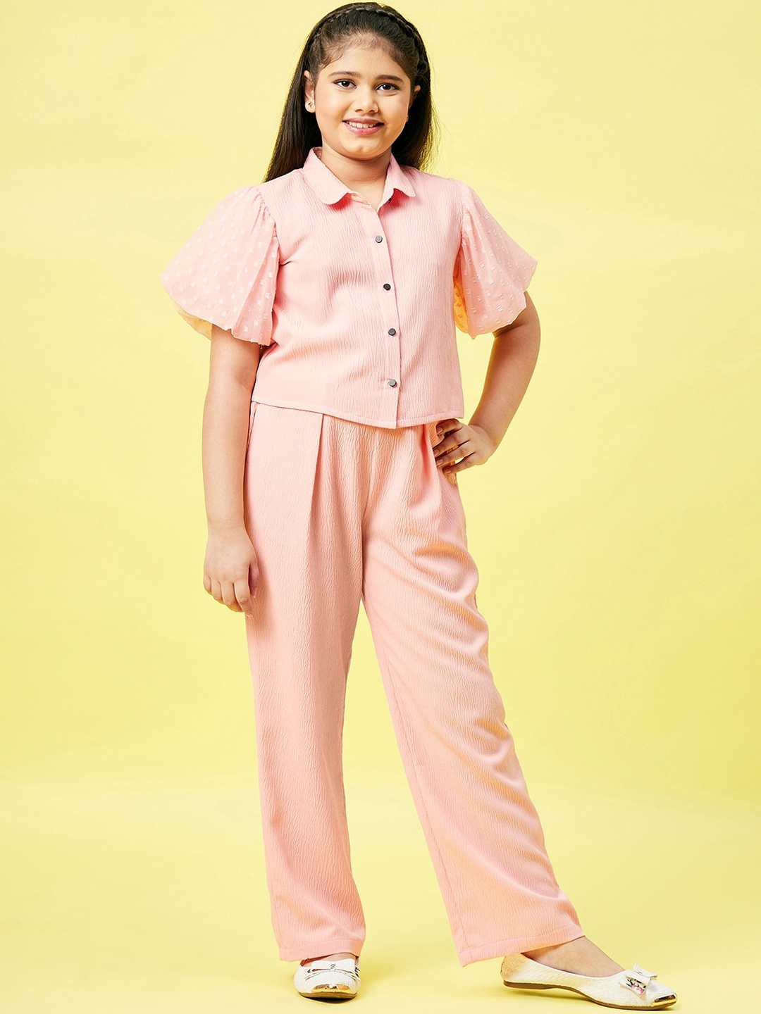 

Stylo Bug Girls Peach-Coloured Shirt with Trousers