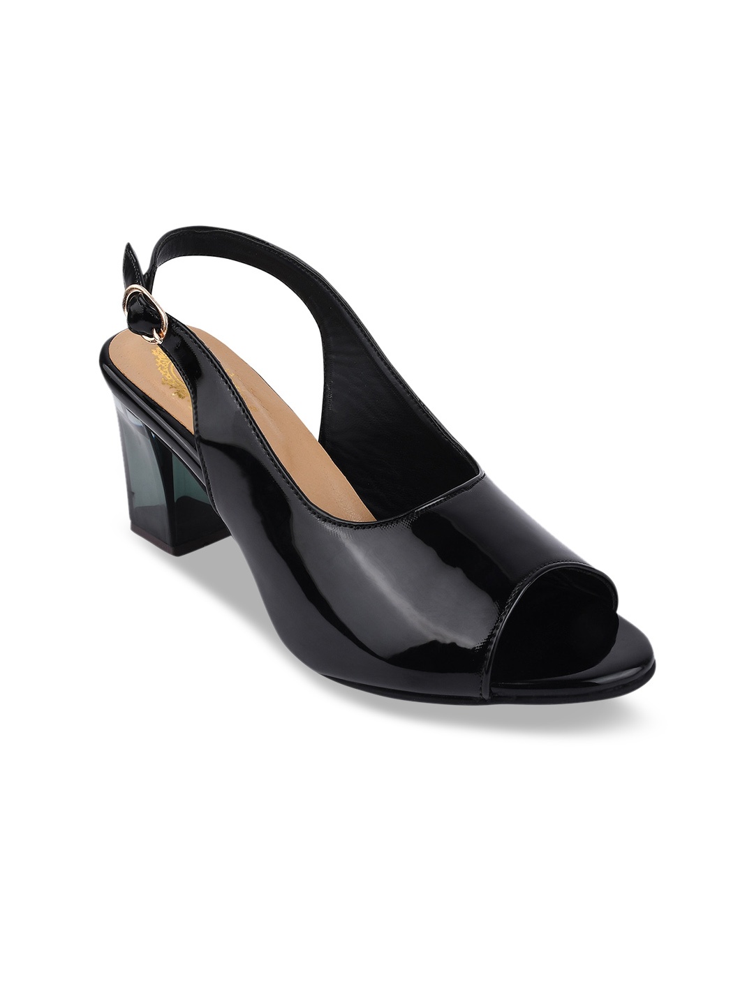 

Shoetopia Black Striped Block Mules with Buckles