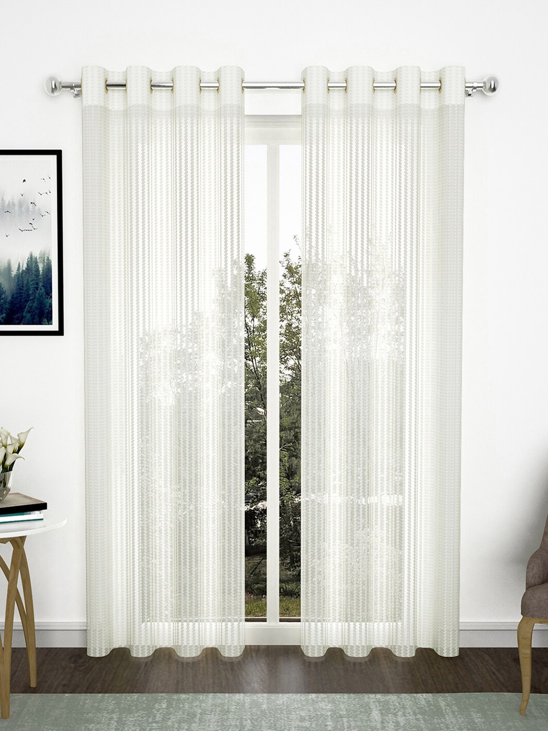 

Story@home White Set of 2 Striped Sheer Door Curtain