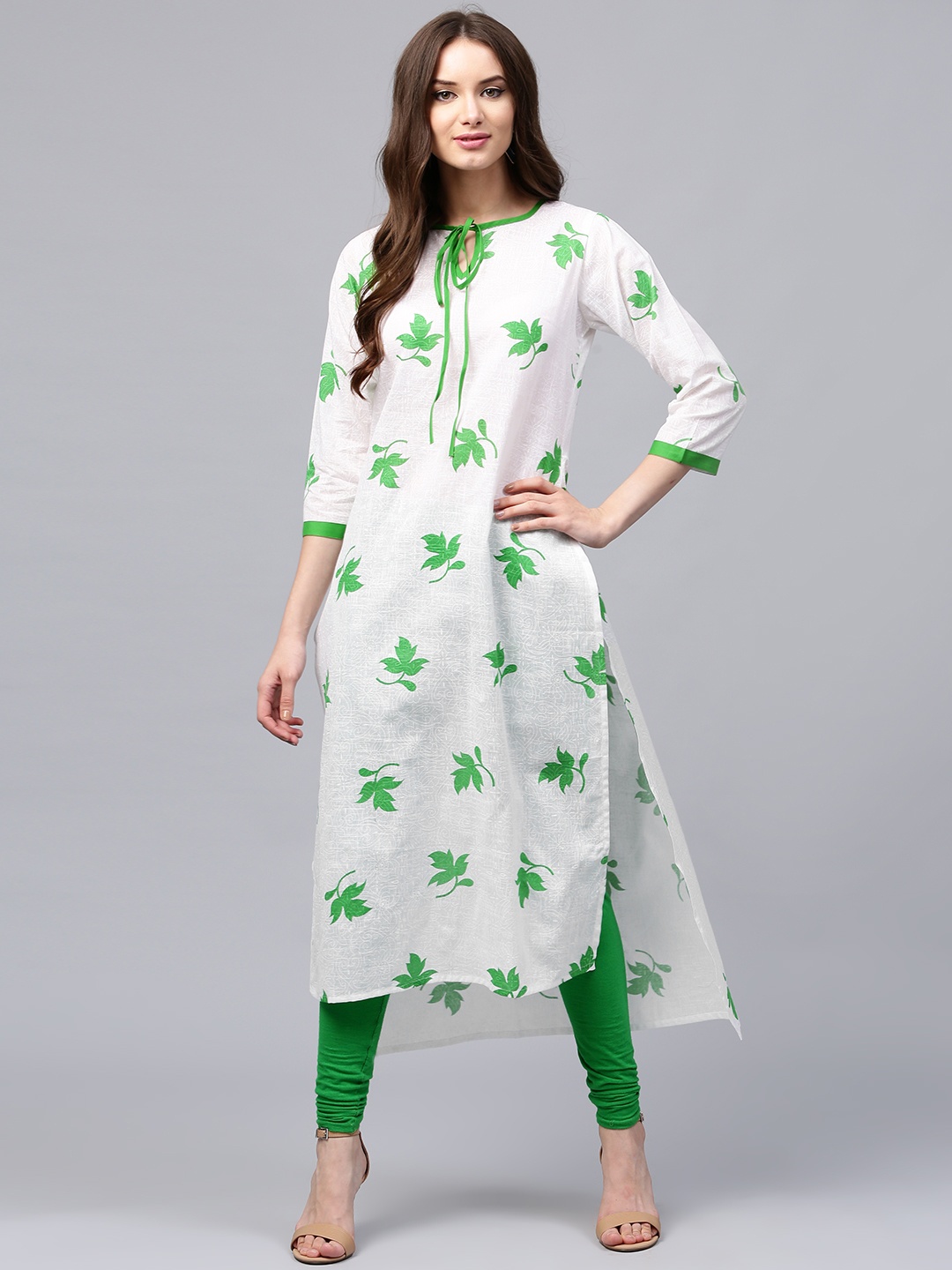 

Libas Women Off-White & Green Printed Straight Kurta