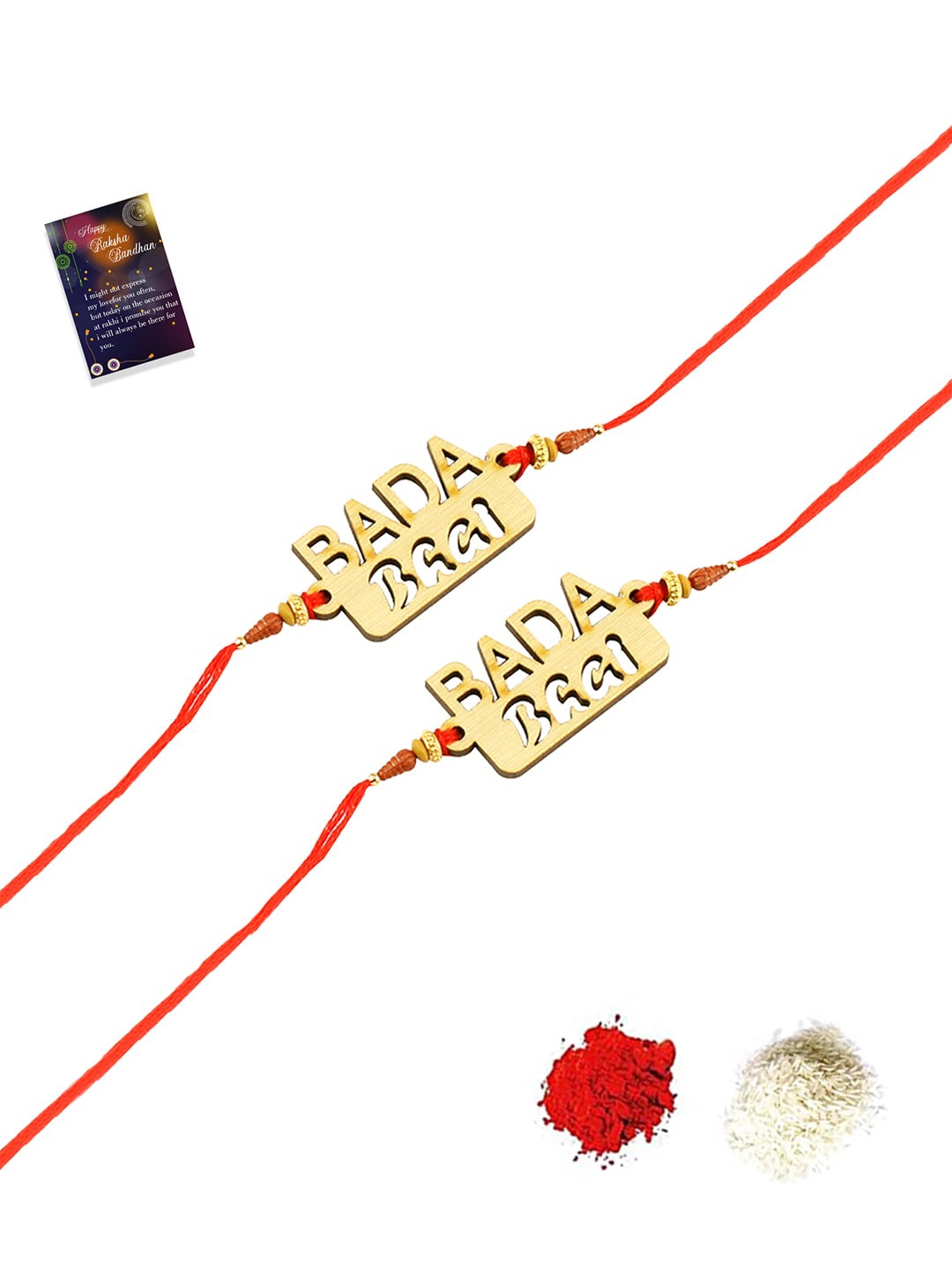 

Silver Shine 2 Rakhi With Roli Chawal and Greeting Card, Gold