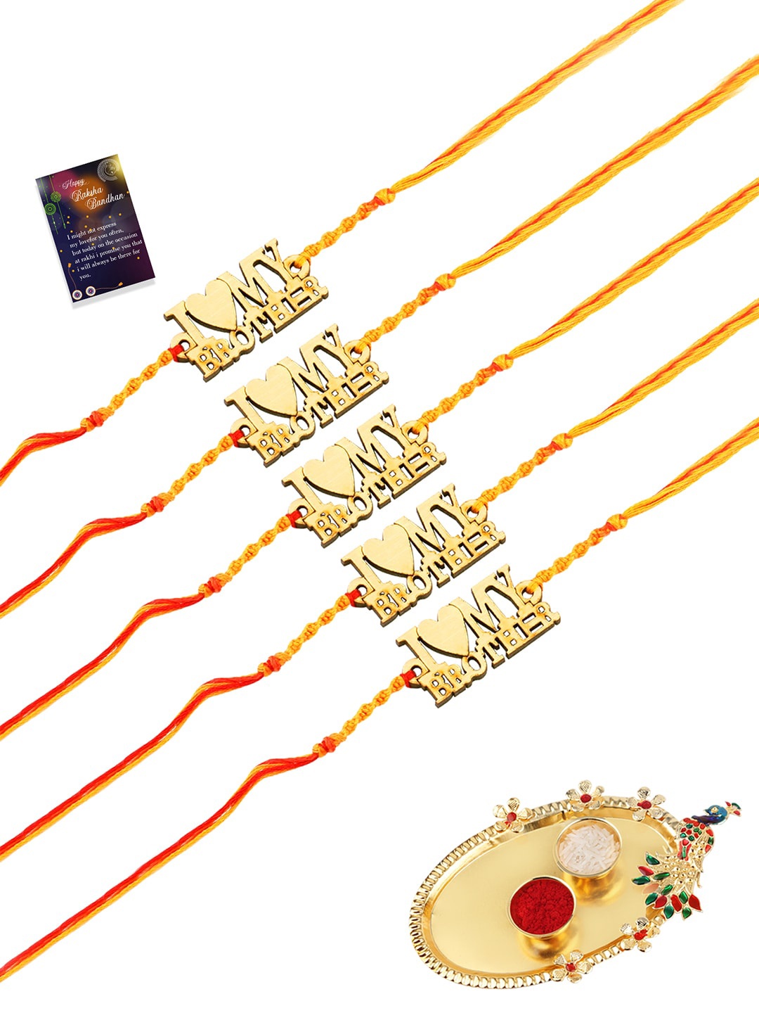 

Silver Shine Pack Of 5 Multicoloured Rakhi With Roli Chawal, Gold