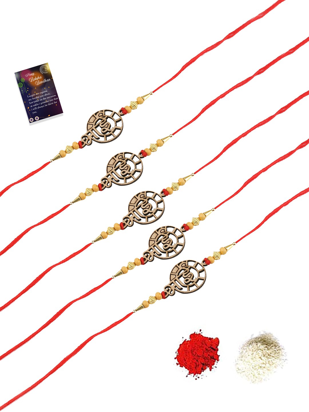 

Silver Shine 5 Rakhi set With greeting Card, Red