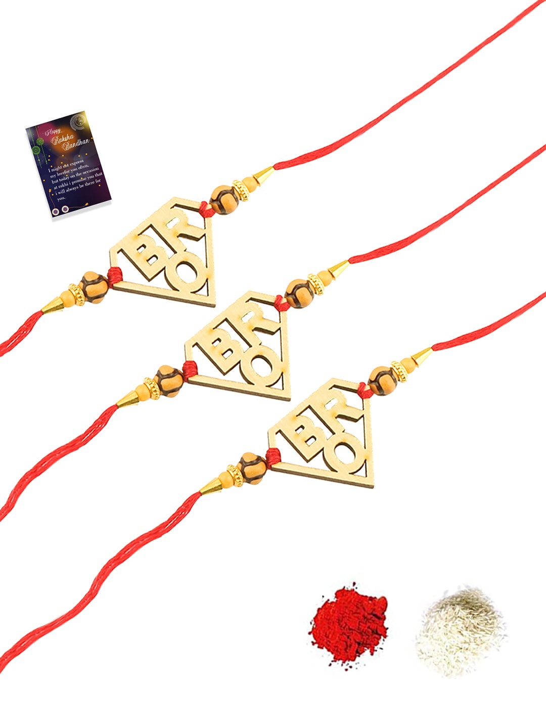 

EL REGALO 3 Rakhi with Roli Chawal Greeting Card, Gold