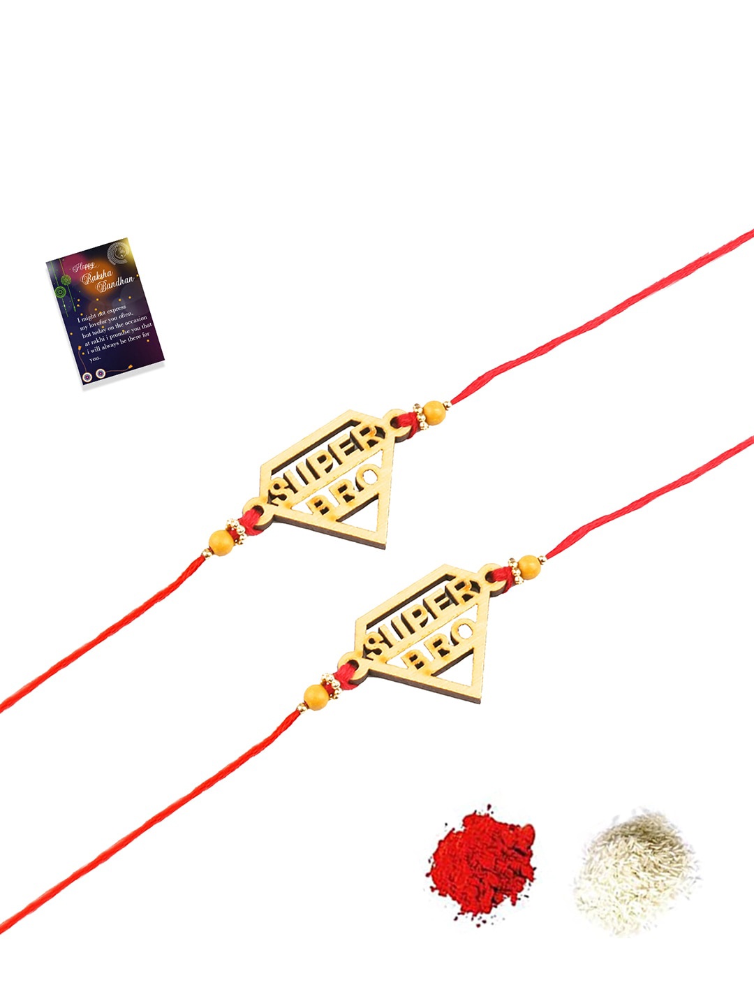 

Silver Shine Set Of 2 Red Rakhi With Roli Chawal Greeting Card