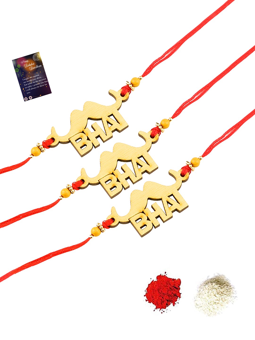 

Silver Shine 3 Rakhi with Roli Chawal Greeting Card, Gold