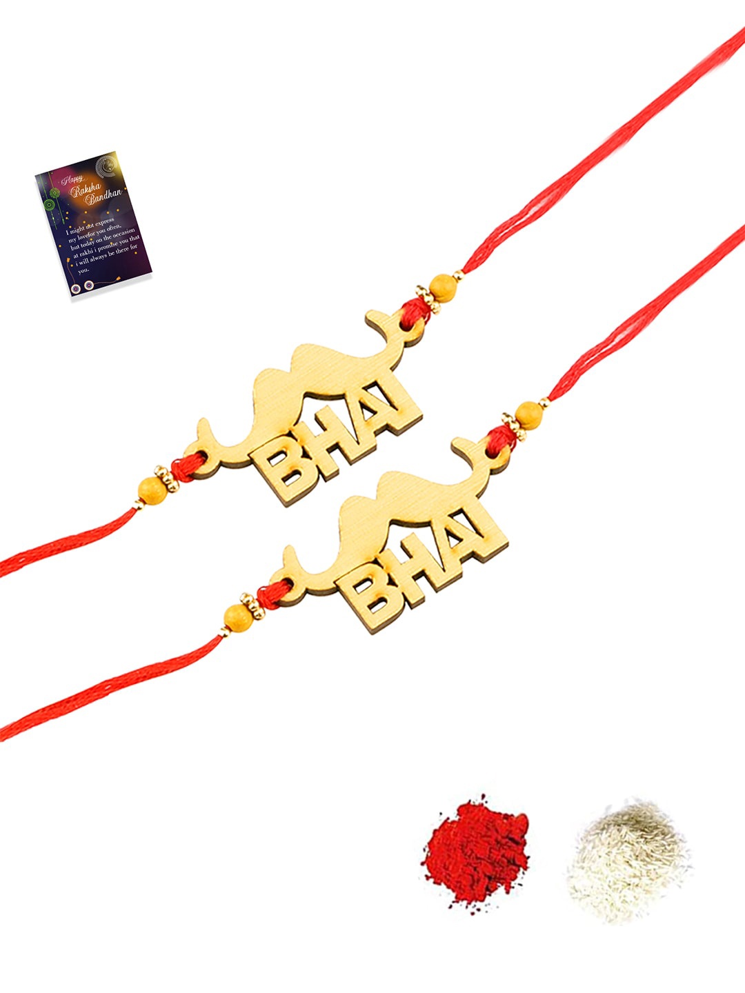 

Silver Shine Set Of 2 Rakhi with Roli Chawal Greeting Card, Multi