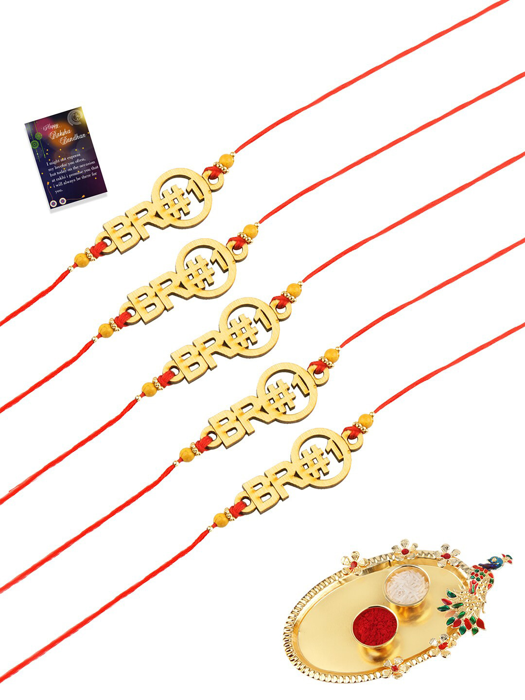 

Silver Shine Red Pack Of 5 Rakhi With Roli Chawal