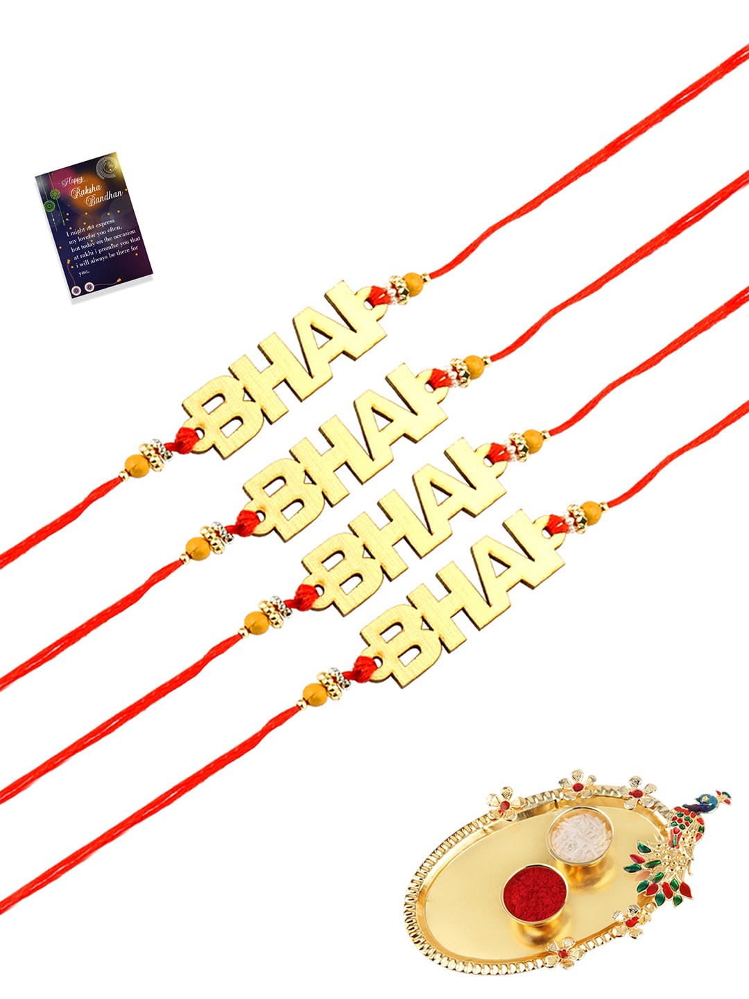 

Silver Shine Set of 4 Red & Gold-Toned Bhai Pendant Rakhis