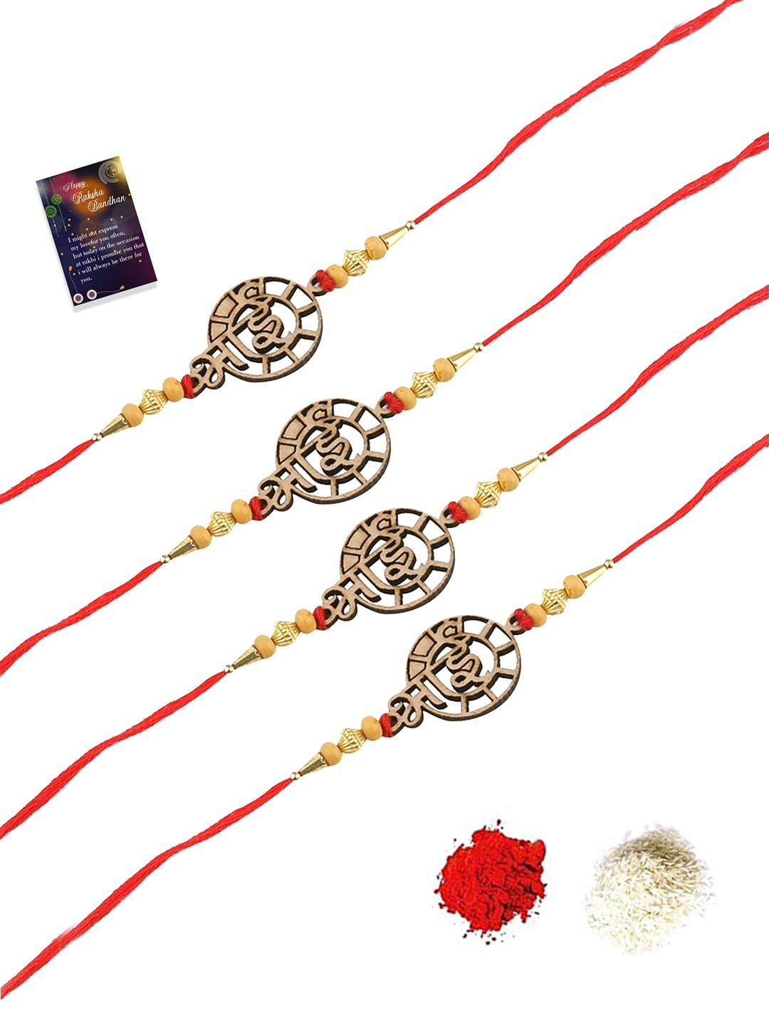 

Silver Shine 4 Rakhi With Roli Chawal Greeting Card, Multi