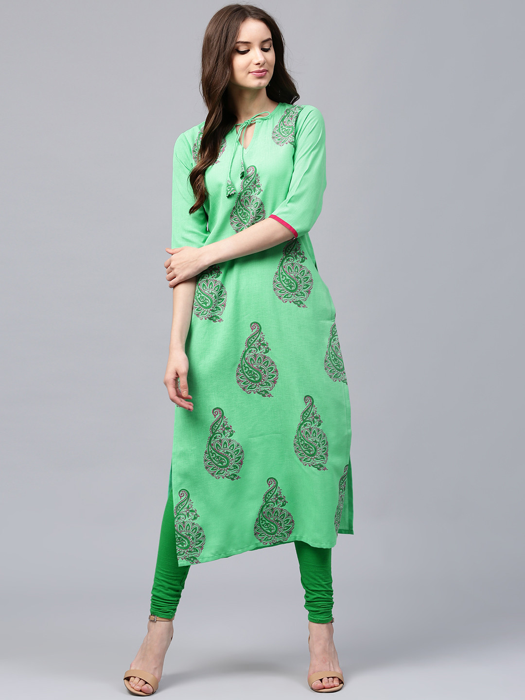

Libas Women Green Printed Straight Kurta