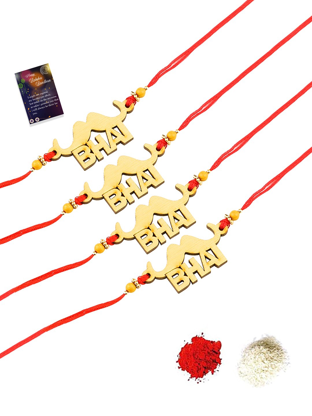 

Silver Shine Pack of 4 Rakhi With Roli Chawal And Greeting Card, Red