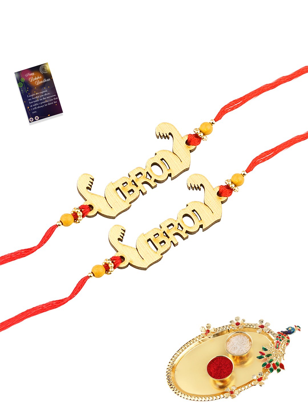

Silver Shine 2 Rakhi with Pooja Thali Roli Chawal and Greeting Card, Multi