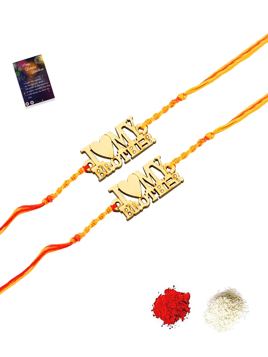 

Silver Shine 2 Rakhi With Roli Chawal And Greeting Card, Gold