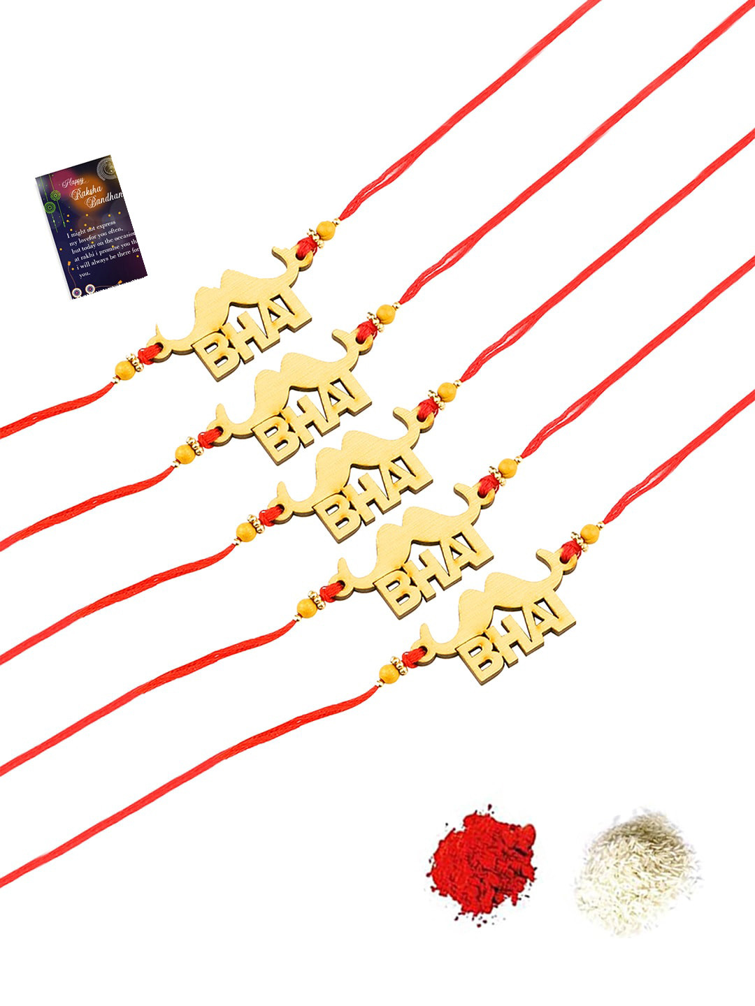 

Silver Shine Pack Of 5 Multicoloured Rakhi With Roli Chawal, Multi