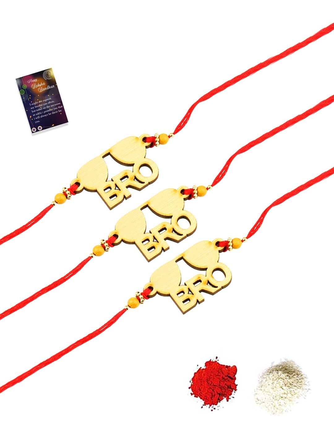 

Silver Shine 3 Rakhi With Roli Chawal Greeting Card, Gold