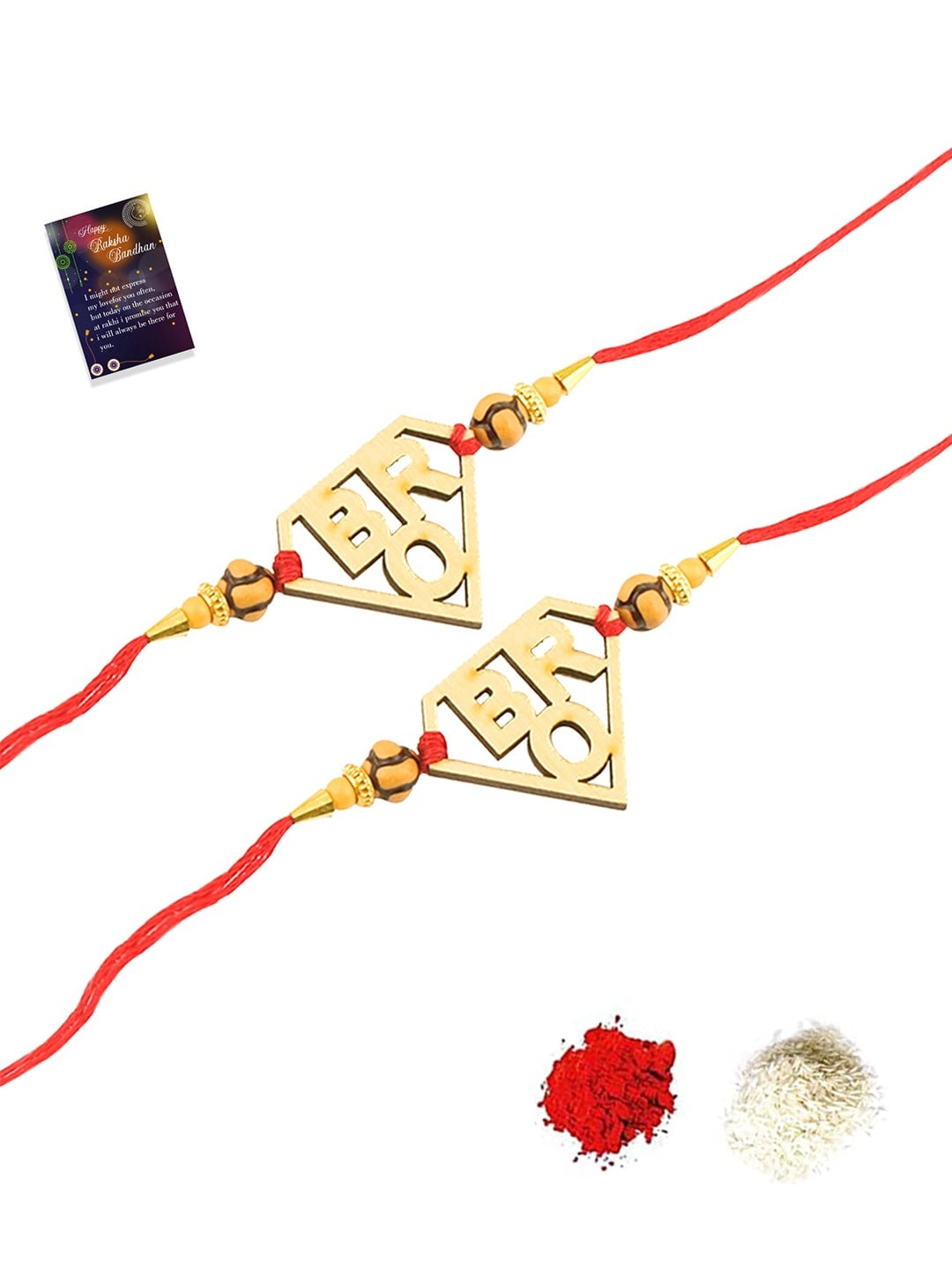 

Silver Shine Men Set of 2 Rakhi With Roli Chawal & Greeting Card, Gold