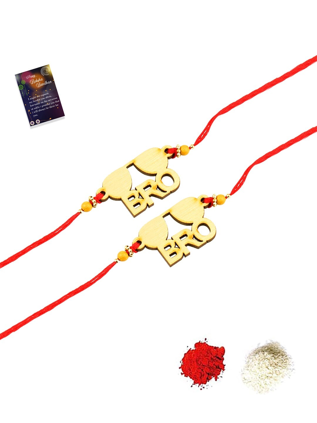 

Silver Shine 2 Rakhi With Roli Chawal And Greeting Card, Gold