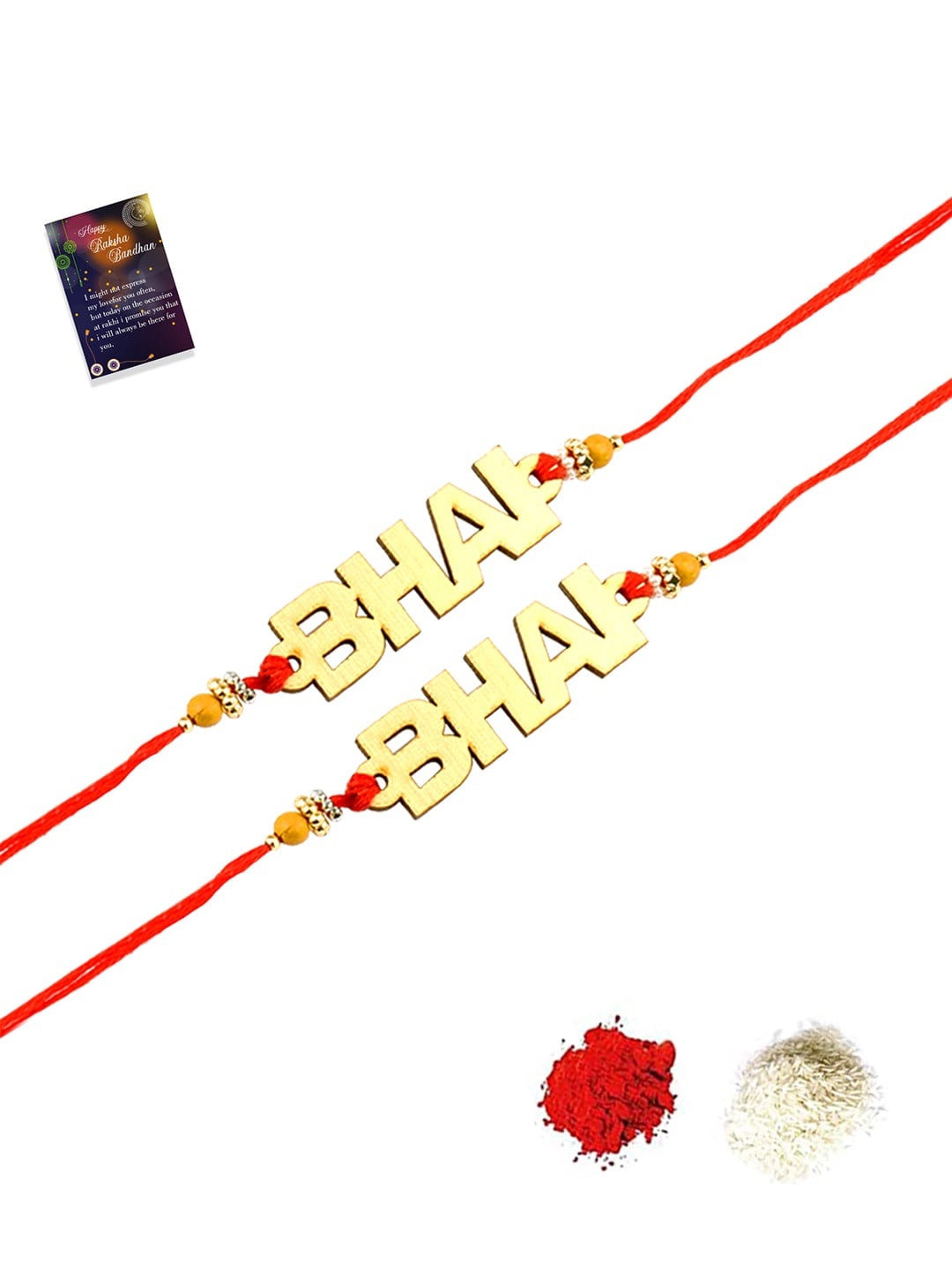 

Silver Shine 2 Rakhi With Roli Chawal And Greeting Card, Gold