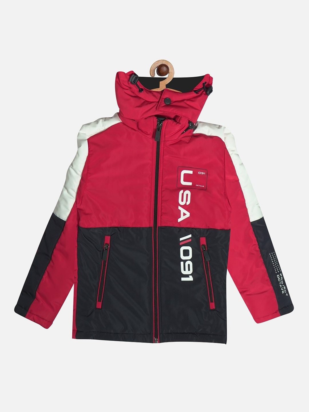 

Octave Boys Navy Blue Red Colourblocked Padded Jacket