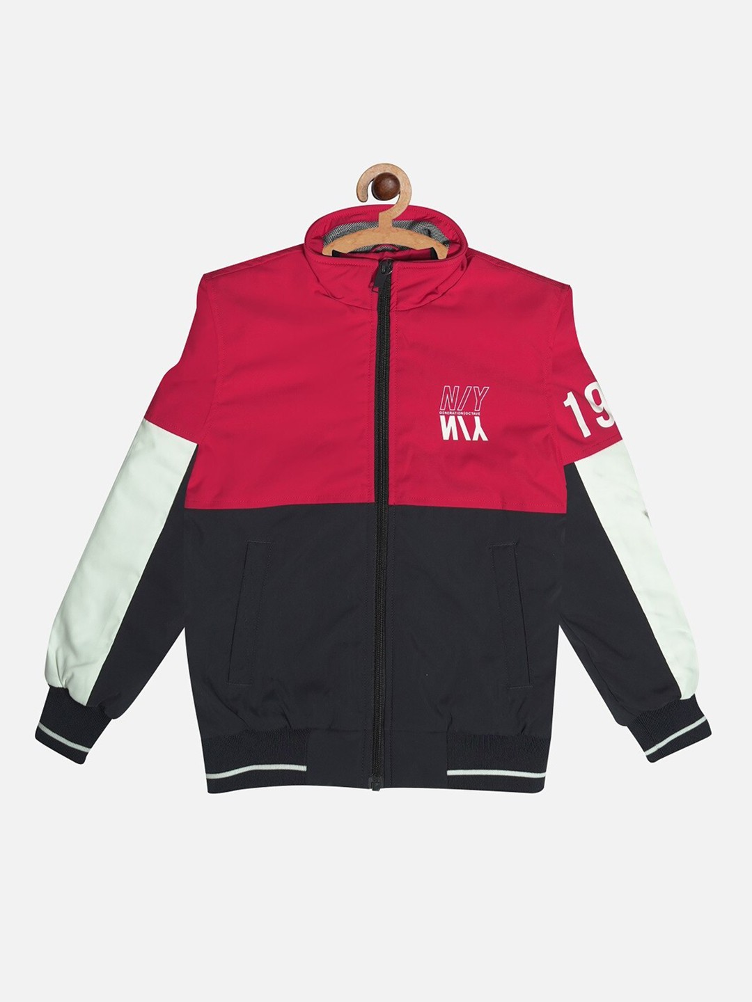 

Octave Boys Red Colourblocked Bomber with Patchwork Jacket