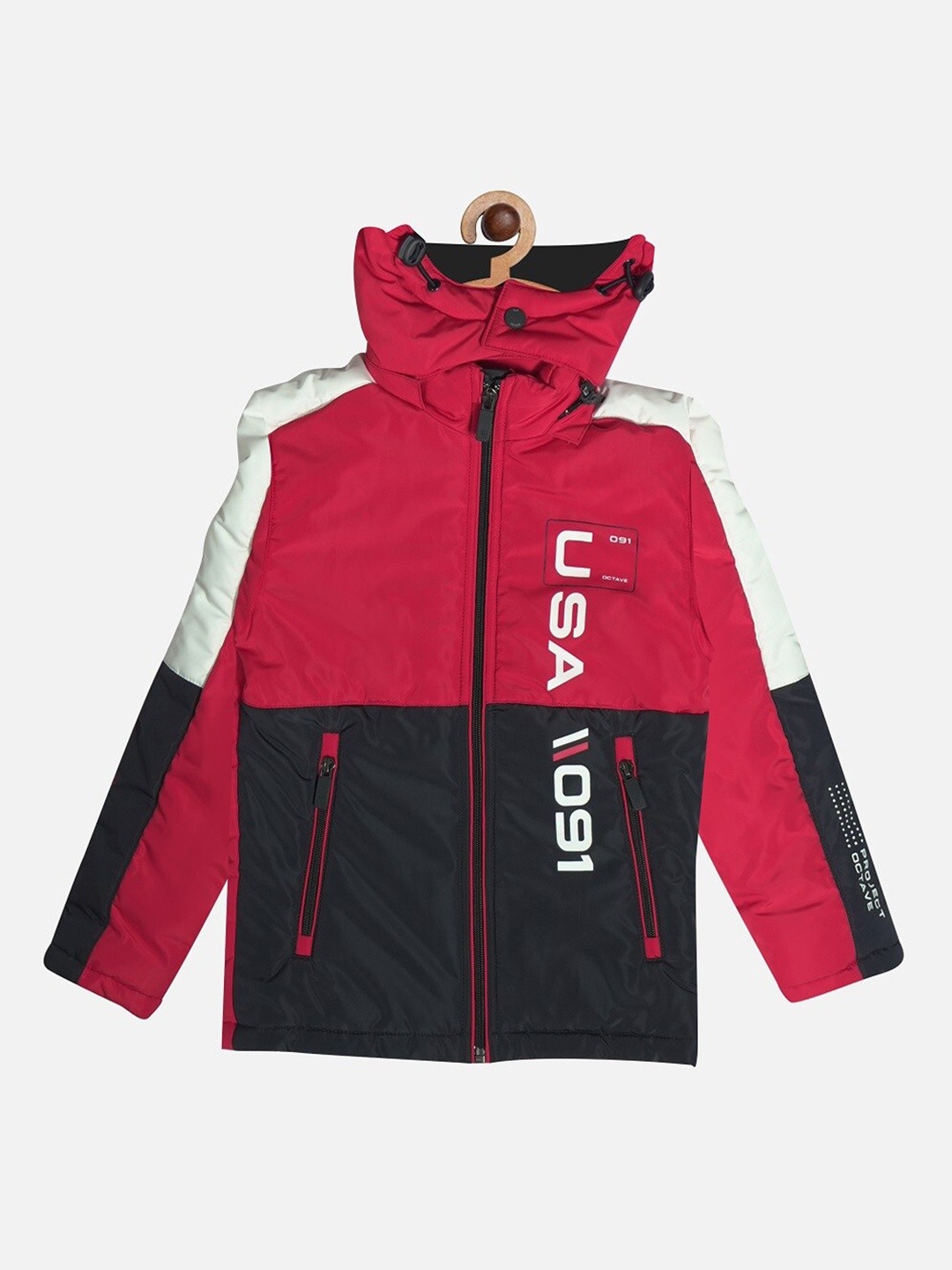 

Octave Boys Navy Blue Colourblocked Padded Jacket with Embroidered