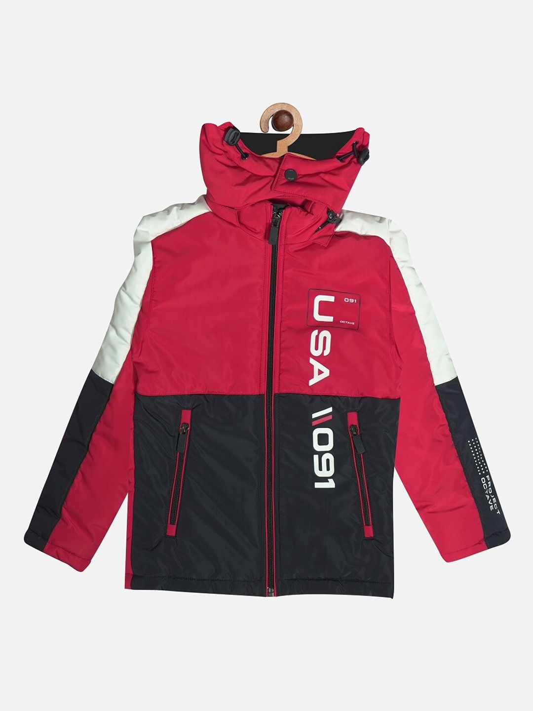 

Octave Boys Navy Blue Colourblocked Padded Jacket with Embroidered