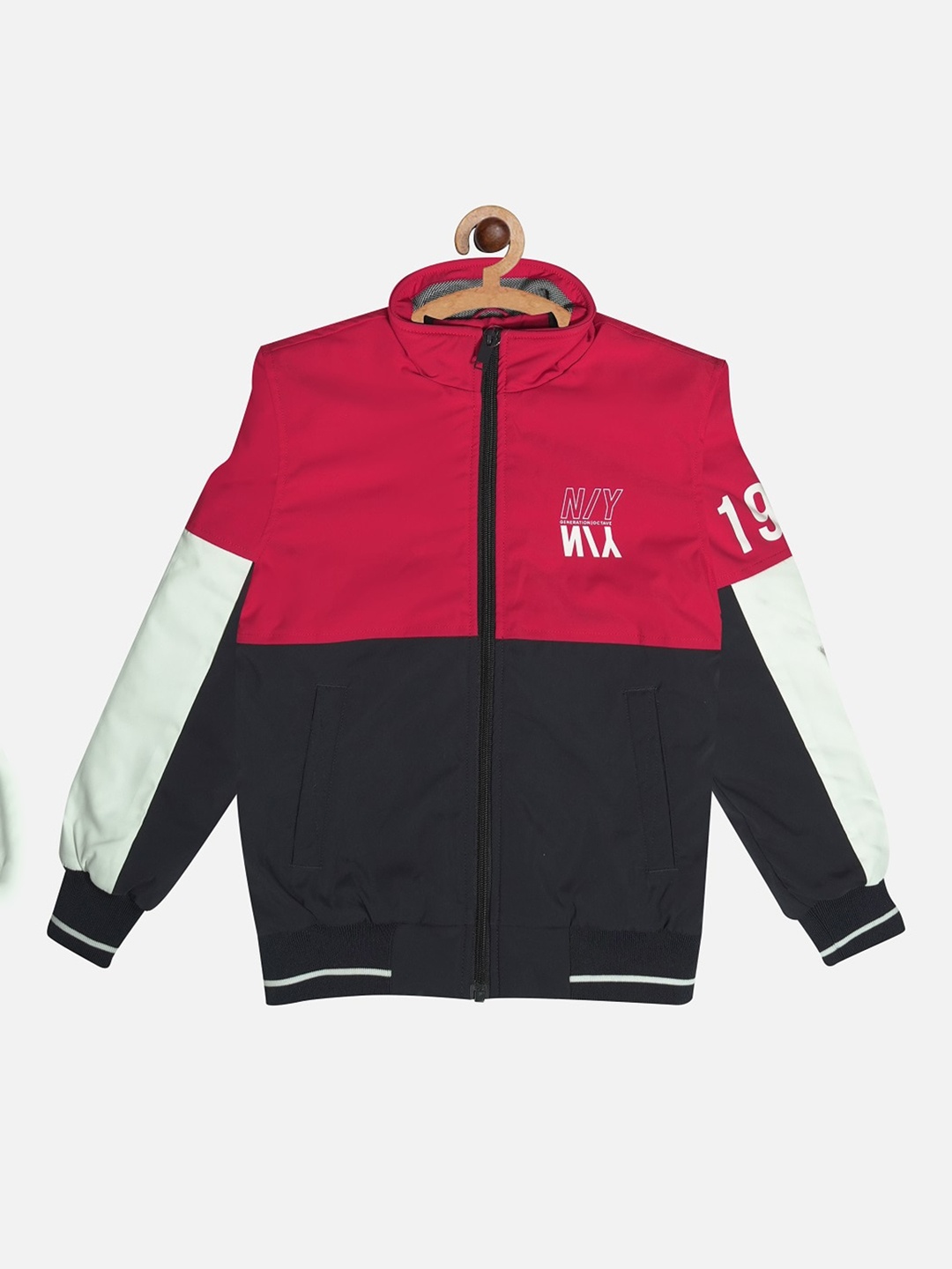 

Octave Boys Red Colourblocked Bomber with Patchwork Jacket