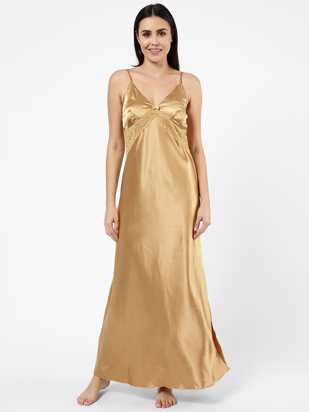 

Sweet Dreams Red & Beige Satin Maxi Nightdress with Robe