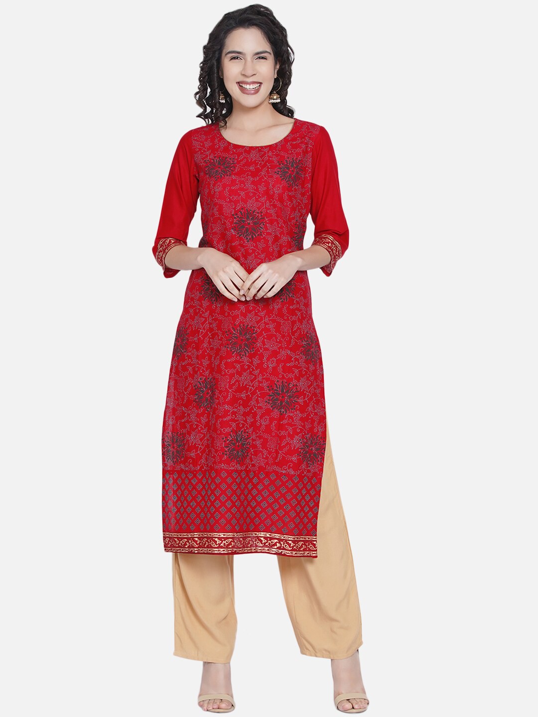 

RIYA Women Red Ethnic Motifs Printed Kurta
