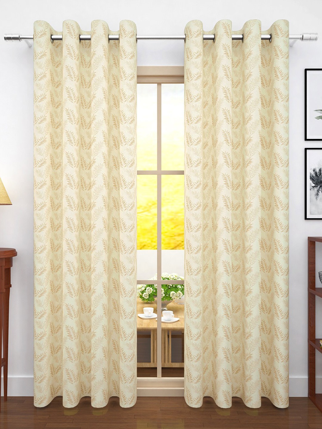 

Story@home Cream-Coloured Set of 2 Floral Room Darkening Door Curtain